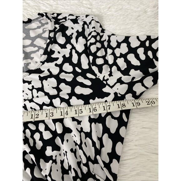 Calvin Klein Sheath Dress Size 12 Black White Animal Print Ruched 3/4 Sleeve - Picture 10 of 13